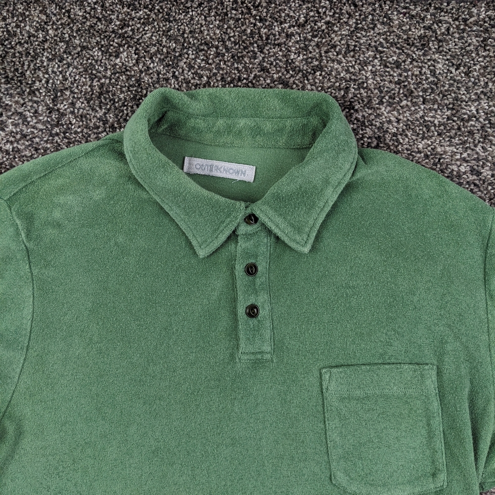 Outerknown Polo Shirt Hightide Terry Cloth Mens Medium Green Beach Towel